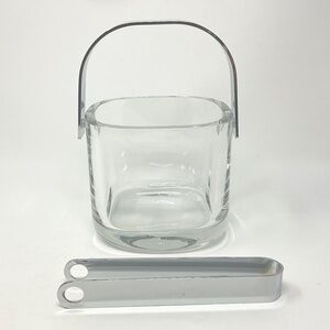 Orrefors Lead Crystal Ice Bucket with Chrome Handle & Tongs